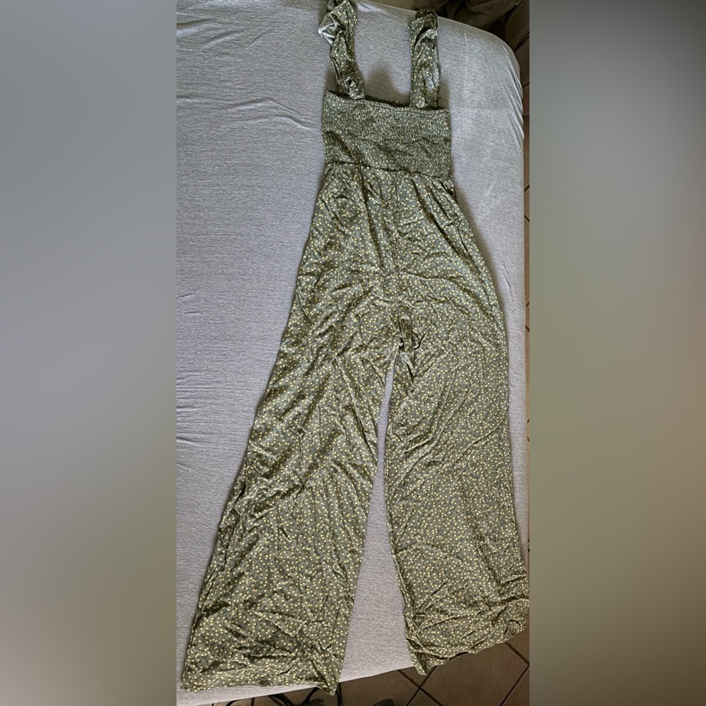 Forever 21 Olive Green Floral Jumpsuit